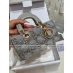 Dior 2025 Early Spring Limited Edition - D-Joy Satin Embroidered Lace Handbag - Grey Pearl Horizontal Tote - Image 10