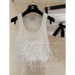 Chanel Dust Bag Packaging 🤍 25S Spring/Summer Runway Collection - Heavy Crystal Feather Fringe Vest (with Silk Blend) - Sleeveless Knit Top for Women (Soft & Non-Irritating) - Image 8