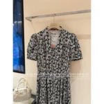 miumiu "French Retro Cottagecore Style" 🌼 2025SS Spring/Summer Collection - Bubble Sleeve Bow Tie V-Neck Print Maxi Dress - Image 13