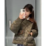 miumiu 25 New Autumn/Winter Collection Suede Patchwork Quilted Pocket Warm Army Green Cotton Jacket for Women - Image 2
