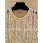 VALENTINO 2025SS Early Fall Runway Knit 🤍 Elegant Loop Yarn Cardigan with Pearl Buttons & Sequins** - Image 11