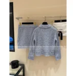 Chanel 25B FW Artisan Lace Cardigan Set 🩵 Hand-Embroidered Knit & Skirt with Silk Lining** - Image 10