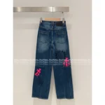 CHROME HEARTS SS25 Early Fall Collection 💗 Painted Print Cross Logo High-Waisted Flared Jeans for Women - Image 3