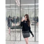 Chanel 25A Haute Atelier Collection 🔎 Heavy Crystal Embroidered Sweater - Black Cashmere Round Neck Pullover w/ Floral Motif - Image 10
