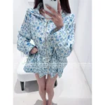 Loewe2025SS Summer Collection 🌷 Blue Print Logo Sun Protection Hoodie - Fresh Style with Waist Tie - Image 9