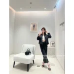 Chanel 25A Early Fall Collection 🔎 Quilted Blazer with Jewel Buttons - Notch Lapel Jacket & High-Waist Tie-Wide Trousers - Image 6