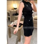 Chanel 25A Summer Collection 🖤 Pleated Ruffle Sleeveless Top - Brooch Logo & Minimalist Elegance - Image 2