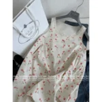 Prada 2025SS Spring/Summer Collection 🌸 Vintage Floral Lace Trim Dress - Distressed Print Sleeveless Midi Dress - Image 3