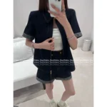 Louis Vuitton 25SS Spring/Summer Collection 🆕 Heavy Enzyme Wash Denim Set - Four-Leaf Clover Print Logo Shirt & High-Waist Shorts - Image 2