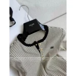 Celine 2025SS Early Fall Collection 🔍 Black & White Contrast Knit Top - Slim-Fit Round Neck w/ Metal Logo Buttons - Image 7