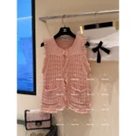 Chanel 2025P Early Spring Resort Collection 🏖️ Runway Crochet Vest - Heavy Fringe & Crystal Buckle / Sleeveless Knit Top - Image 12