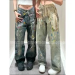 ACNE STUDIOS 2025 Spring/Summer New Collection — Niche ©️ Must-Have for It Girls ❕ 3D Printed Chain Graphic High-Waist Slimming Wide-Leg Denim Jeans for Women - Image 10