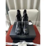 Chanel 25B Haute Atelier Collection 🔛 Round-Toe Leather Boots - Patchwork Logo & Block Heel w/ Lambskin Lining - Image 7