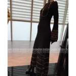 Chanel 2025A Early Fall Collection 🖤 Round Neck Gold-Thread Embroidery Dress - 100% Silk Lining & Flared Bell Sleeves - Image 4