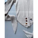 Vivienne Westwood 2025SS Early Fall Collection 🪐 Curved Embroidery Logo Top - Vertical Stripe Button-Down Stretch Knit - Image 5