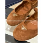 Prada 2025SS Early Fall Collection 🍂 Classic Inverted Triangle Logo Mary Janes - Suede Round-Toe Single-Buckle Shoes - Image 3