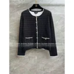 Chanel 2025B Early Fall Collection 🖤 Color-Block Lace Trim Knit Cardigan - Black Base with Subtle Sparkle, Rich Girl Private Style, Elegant and Versatile - Image 2