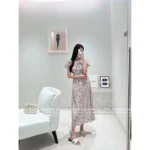 miumiu 🌷 French Vintage Socialite Style — 2025 Spring/Summer New Lace-Up Bow Print Maxi Dress for Women - Image 6