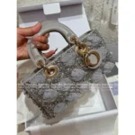 Dior 2025 Early Spring Limited Edition - D-Joy Satin Embroidered Lace Handbag - Grey Pearl Horizontal Tote - Image 9