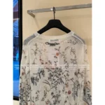 Dior 2025 Early Spring Collection 🌷 Heavy Floral Jacquard Logo Sheer Knit Top - Round Neck 100% Wool See-Through Blouse - Image 9