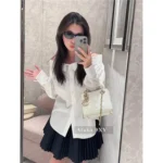 Dior 2025 Early Spring Collection ⭐️ Bee Embroidered Logo White Shirt - Off-Shoulder Straps & Relaxed Fit Blouse - Image 9