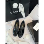 Chanel 2025C New Collection 🖤 Retro Mirror Patent Leather Loafers - Pointed Toe w/ Crystal Logo & Elegant Finish - Image 12