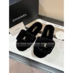 Chanel 25B Fall/Winter Collection 🐑 Backpack Buckle Slides - Shearling Loafers with Metal Logo - Image 4