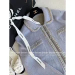 Chanel Early Fall Collection 💜 Lilac Peter Pan Cardigan - Hand-Crochet Collar Open-Front Coat - Image 9