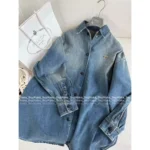 Prada 2025SS Early Autumn Heavy Enzyme Denim Inverted Triangle Logo Shirt Jacket - Image 6