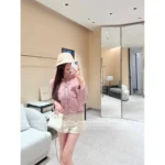 Chanel 25B Early Fall Pink Knit Cardigan 💗 Cropped Wool Blend Jacket with Crochet Trim & Crystal Pockets - Image 6