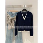 ANNANDELMAN 2025 Early Fall Two-in-One Cardigan 🆕 V-Neck Logo Wool Blend Knit Open Front - Image 11