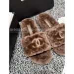 Chanel 25B FW Embroidered Logo Slippers 🐑 Lambswool House Slides & Lazy Home Shoes - Image 6