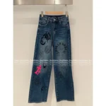 CHROME HEARTS SS25 Early Fall Collection 💗 Painted Print Cross Logo High-Waisted Flared Jeans for Women - Image 2
