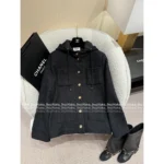 Chanel 25 Autumn/Winter Collection 🔍 Black Hooded Pocket Tweed Knit Coat Loose Fit - Image 12