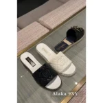 Chanel 2025SS Spring/Summer Collection 🖤 Embroidered Logo Platform Slides - Quilted Block Heel & Genuine Lambskin