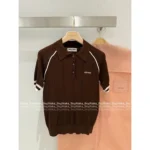 miumiu 2025SS Spring/Summer Collection 🤎 Polo Collar Knit Tee - Wool-Tencel Blend with Jacquard Logo - Image 8