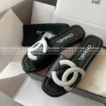 Chanel 2025A Black & White Contrast Slides 🐼 Oversized Logo Slip-On Sandals - Vintage Compagnie Style - Image 7