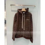 miumiu 2025SS Early Fall Collection 🤎 Striped Logo Hooded Jacket - Oversized Zip-Up w/ Relaxed Fit - Image 18