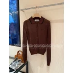 miumiu 25SS Spring/Summer Collection 🤎 Maillard Color Scheme - Openwork Jacquard Cotton Knit Cardigan w/ Letter Logo - Image 6