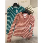 Dior 2025 Spring/Summer Collection 💙 Nautical Tie-Front Knit Top - Striped Notch Collar w/ Jacquard Logo & Silk-Blend - Image 15