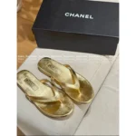 Chanel 25A Spring/Summer Collection 🩴 Laser Metallic Slide Sandals - Heavyweight Leather w/ Crystal Toe-Post - Image 9