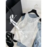 Chanel 25M Coco Collection 🤍 Women's Textured Open-Knit Vest - Granular Weave w/ Sheer Panel Design - Image 4