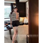 Louis Vuitton 2025SS Early Fall Collection 🔍 Jacquard Logo Stripe Tee - Round Neck Short Sleeve Knit Top - Image 11