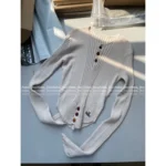 Vivienne Westwood 2025SS Early Fall Collection 🪐 Curved Embroidery Logo Top - Vertical Stripe Button-Down Stretch Knit - Image 4