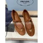 Prada 2025SS Early Fall Collection 🍂 Classic Inverted Triangle Logo Mary Janes - Suede Round-Toe Single-Buckle Shoes - Image 2