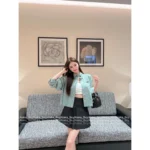 miumiu American Campus Style 🍏 2025SS Early Spring Collection - Classic Cropped Letter Logo Plaid Shirt with Notch Collar - Image 6