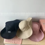 miumiu 2025 Spring/Summer Collection 🎩 Embroidered Letter Logo Fisherman Hat - Western Style Wide Brim for Sun Protection & Face Slimming - Image 5