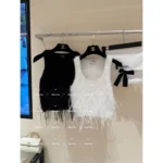 Chanel Dust Bag Packaging 🤍 25S Spring/Summer Runway Collection - Heavy Crystal Feather Fringe Vest (with Silk Blend) - Sleeveless Knit Top for Women (Soft & Non-Irritating) - Image 6