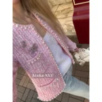 Chanel 2025P Early Spring Collection 🌸 Sakura Pink Tweed Set - Custom Round Neck w/ Pearl Buttons & Woven Pocket Blazer/Vest - Image 13