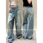 ACNE STUDIOS Must-Have Hot Girl Jeans 👖 Celebrity Outfit - Ombre Wash Distressed Paint-Splatter Wide-Leg Denim - Image 11